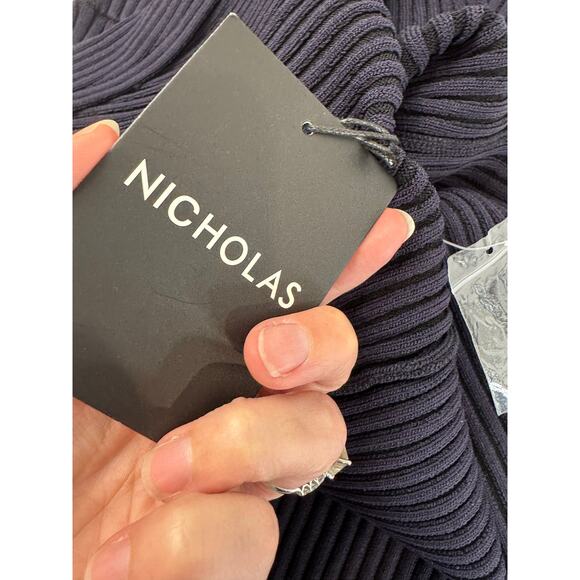 Nicholas Nixie Plaited Midi Skirt XS Ink Black Ribbed Knit High Waist Slit New - Picture 12 of 13